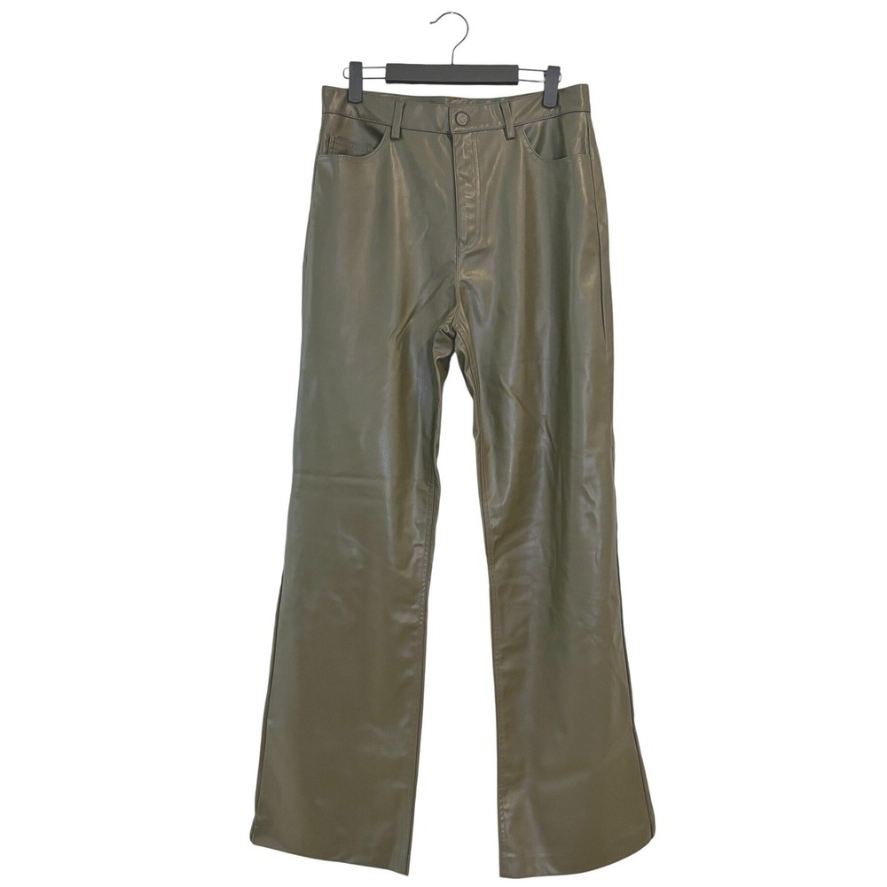 NEW‎ Zara Olive Green Faux Leather Straight Leg High Rise Pants MEDIUM